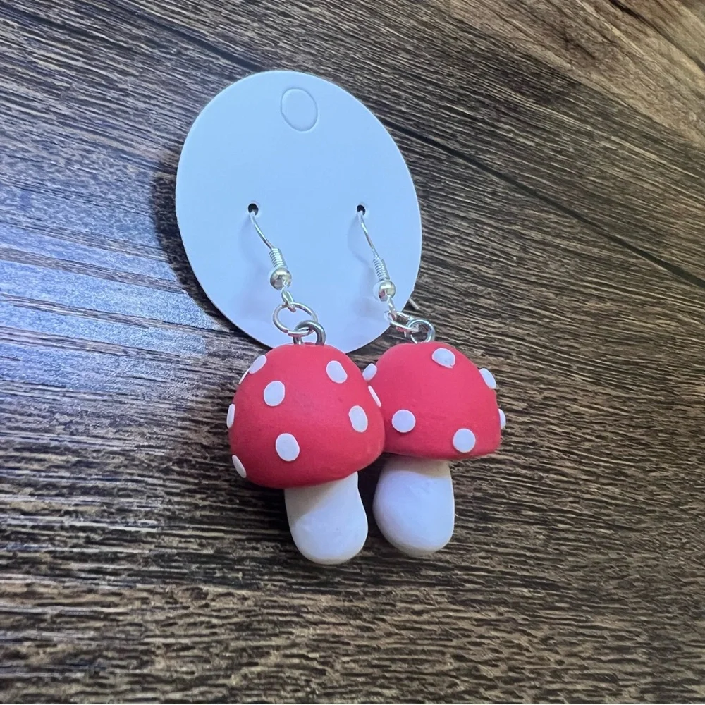 Handmade Red Cap Mushroom Earrings - Picture 4 of 7
